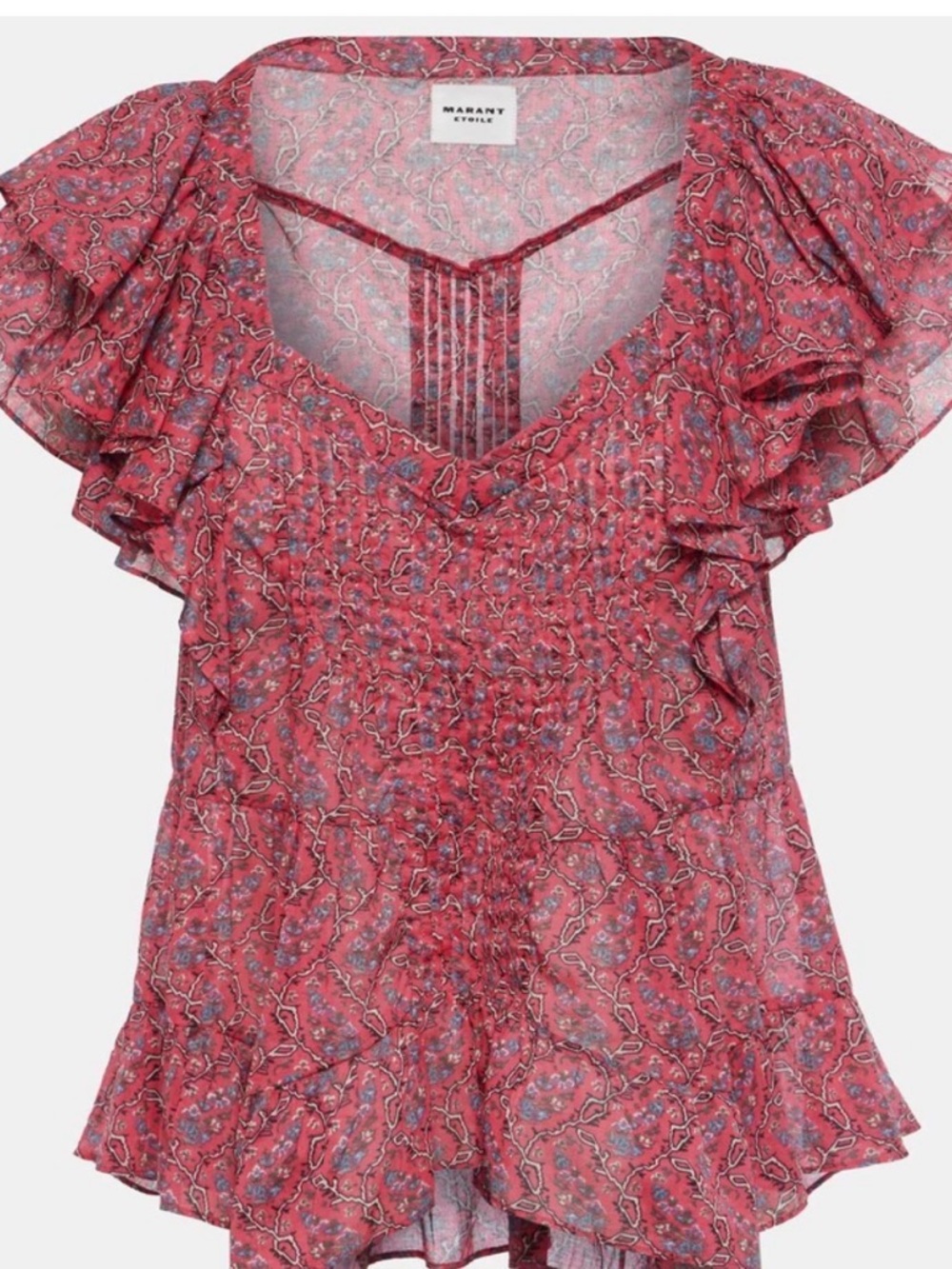 🎀ISABEL MARANT ETOILE🎀Red Floral Blouse🎀Boho Chic🎀EU 34🎀Distressed by Design!